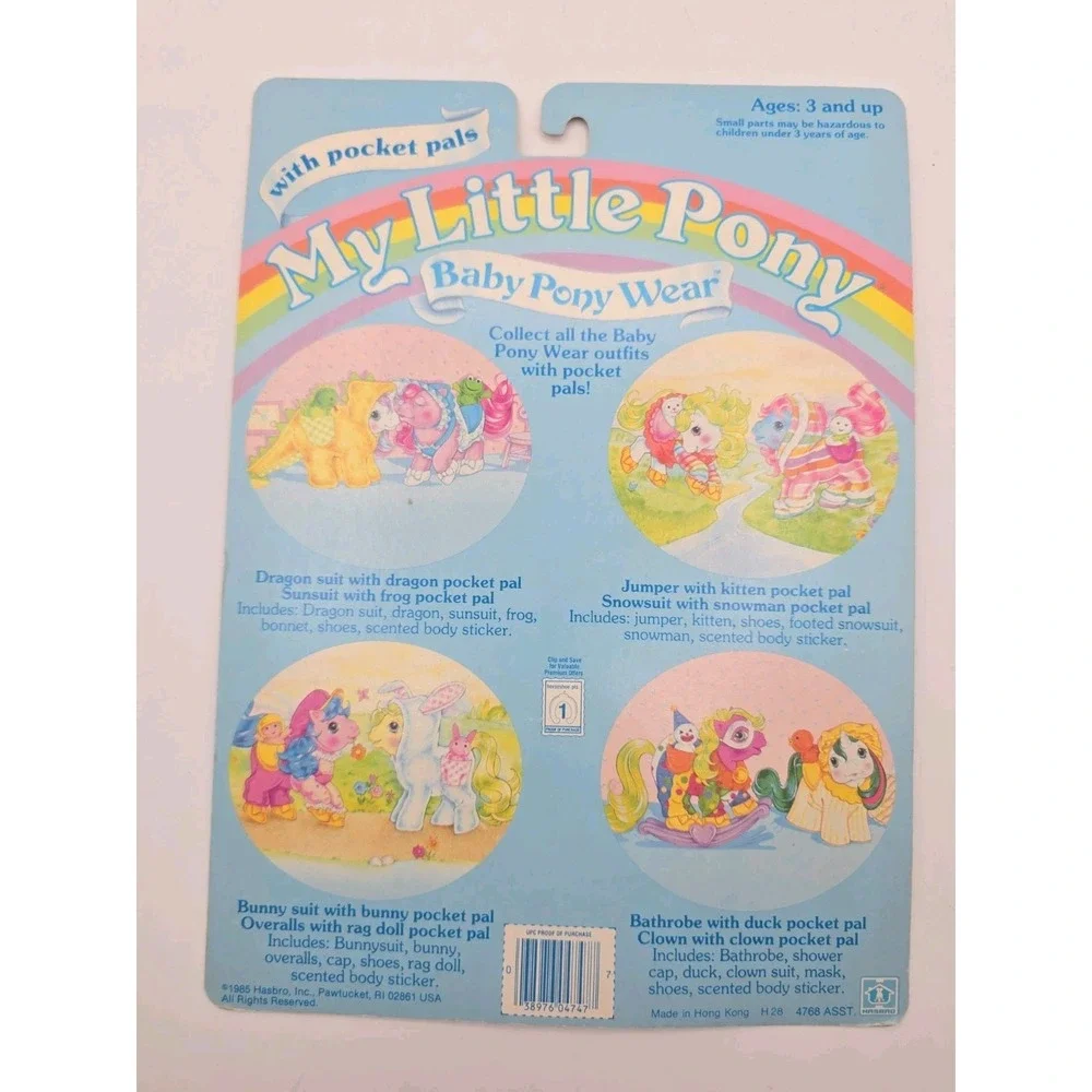 Vintage 1986 Hasbro My Little Pony Baby Pony Wear Bathrobe & Clown Suit U308B